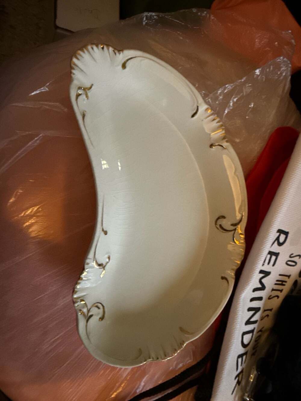 Alfred Meakin Royal Semi-Porcelain Crescent Bone Dish White with Gold Trim